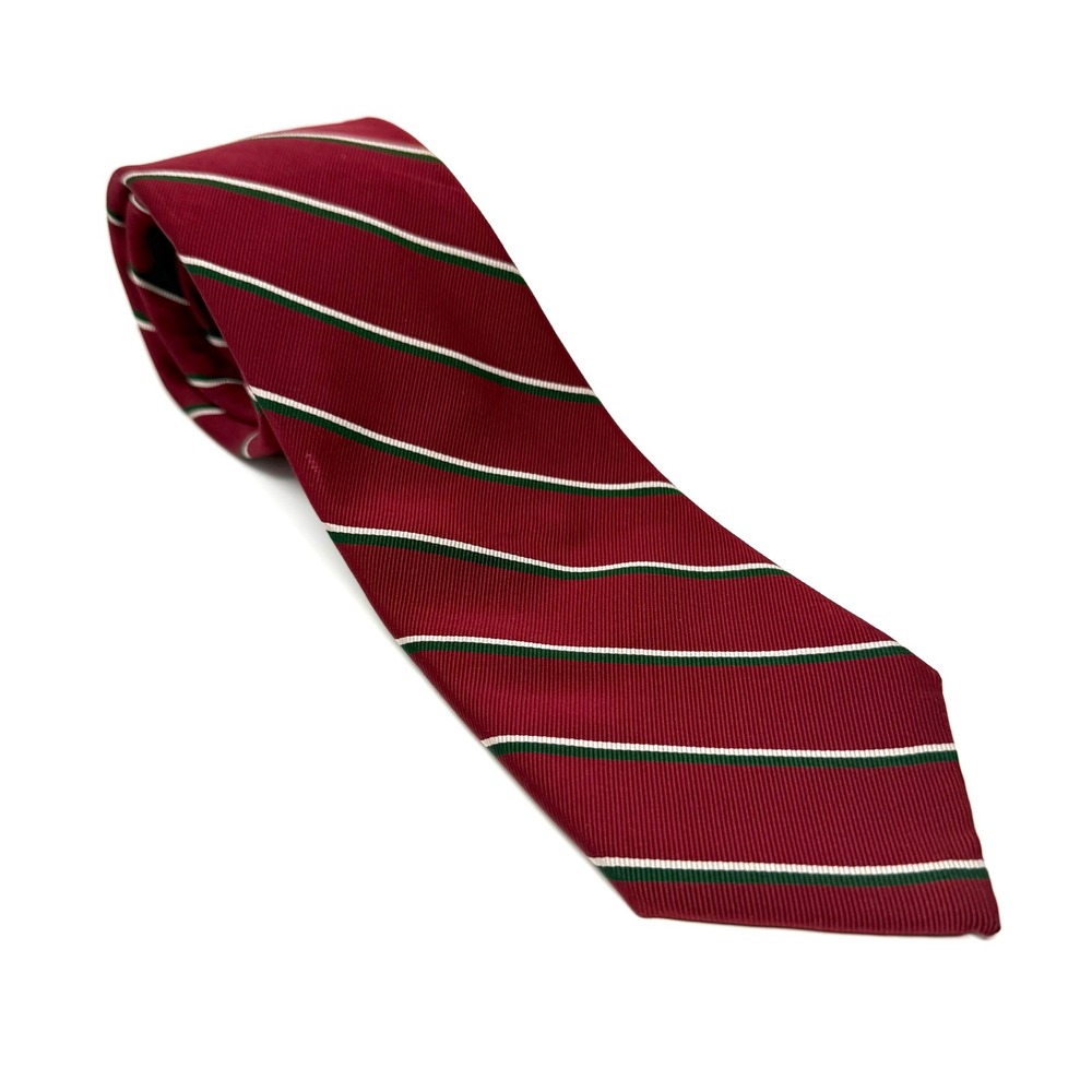 Reis‎ of New Haven Striped Silk Tie Burgundy Green White Classic Preppy